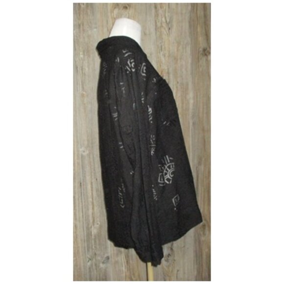 CHICOS Size 2 US Sz L 12 Womens Top Button Down Shirt Black Sheer Print Festival - Picture 3 of 12